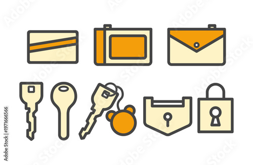 鍵のイラストセット オレンジ（生活・引っ越し・合鍵・クマのキーホルダー）