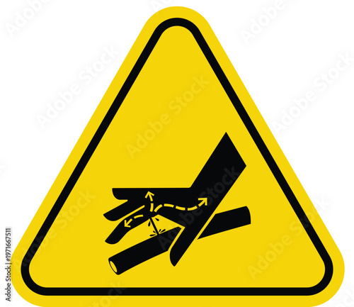 Warning sign for crushing hazard pictogram of hand being caught in machinery safety symbol for industrial danger isolated on white background