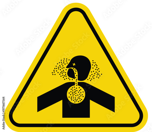 Warning symbol for toxic substance inhalation black pictogram on yellow triangle representing danger and hazard for safety information