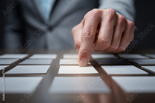 Male hand selecting memory card from array on table