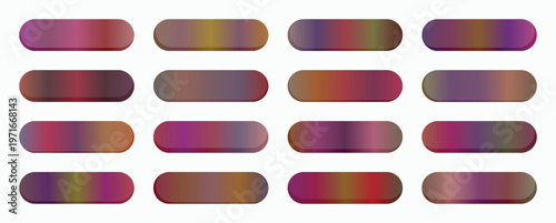 Multiple rows of rounded rectangular color swatches showcase varied gradient color combinations, ideal for designers seeking inspiration or ready-made palettes.