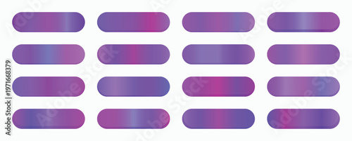 Multiple rounded rectangular buttons exhibit diverse purple and pink gradient fills, providing a rich palette for creative digital projects.