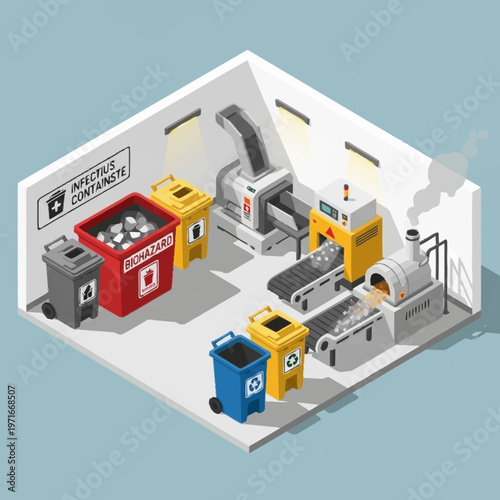 Medical Waste Processing Facility Equipment Illustration.