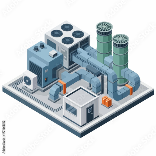 Industrial HVAC System Isometric Illustration.
