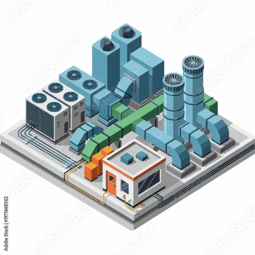 Industrial HVAC System Rooftop Equipment Isometric View.