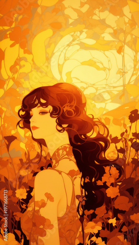 花と女　AI生成素材