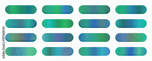 A grid of fourteen abstract organic fluid shapes displays a mesmerizing blend of oceanic blues, emerald greens, and hints of violet.