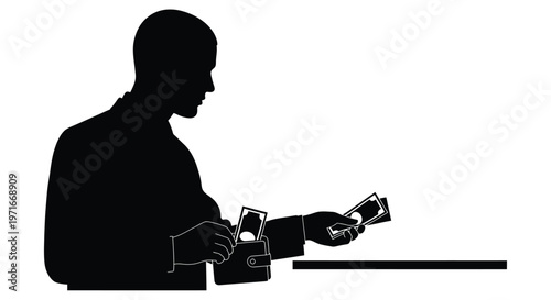 Silhouette vector illustration of a man taking money from his wallet for a financial transaction.