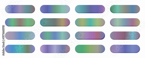 Numerous gradient buttons exhibit a range of cool and ethereal color transitions, presented in a structured grid format.