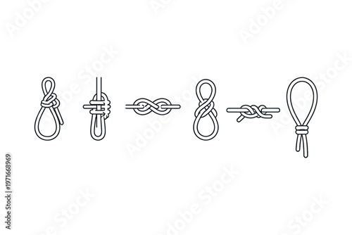 Collection of various knot diagrams illustrating different tying techniques and loops