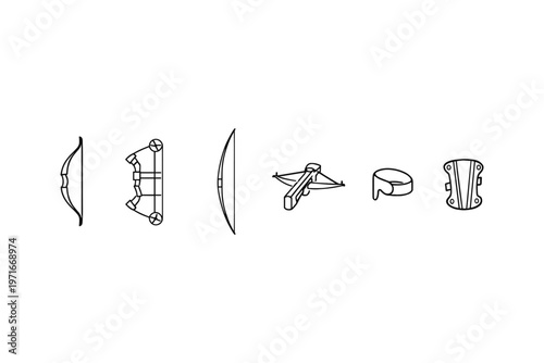 Collection of archery and crossbow equipment icons on a white background