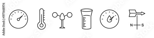 Collection of weather instruments icons for forecasting and meteorology