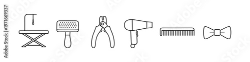 Collection of pet grooming tools and accessories for professional care