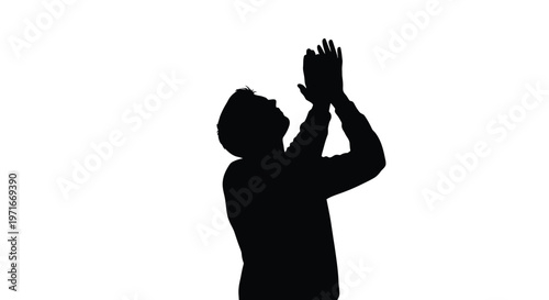 Minimalist vector illustration of a person silhouette with hands raised in a gesture of hope