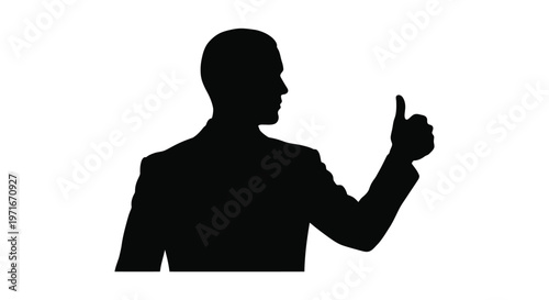 Professional businessman silhouette showing a positive thumb up gesture in this simple black vector graphic design