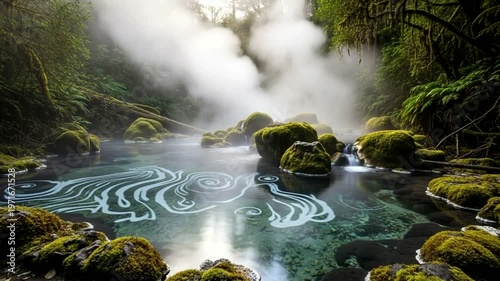 Tranquil Hot Springs Surrounded by Lush Forest Mist