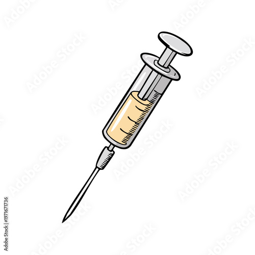 Medical Syringe with Yellow Liquid and Sharp Needle Detailed Illustration