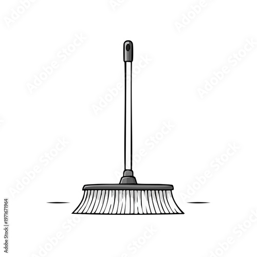 Illustration of a classic household cleaning broom with stiff bristles and a long handle standing upright