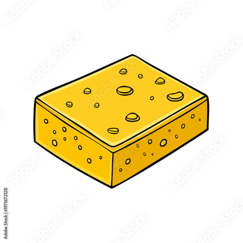 Yellow kitchen sponge with round holes for cleaning and scrubbing household surfaces