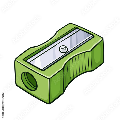 Green Handheld Pencil Sharpener with Metal Blade and Clear Opening for Sharpening Tools