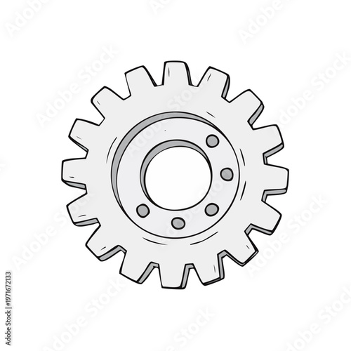 Silver Toothed Gear Wheel Illustration Mechanical Component for Industry and Engineering Concepts