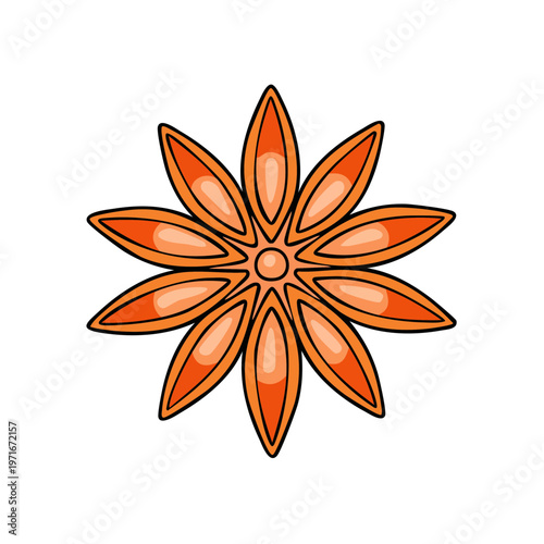 Stylized Eight Pointed Star Anise Spice Illustration With Orange Petals