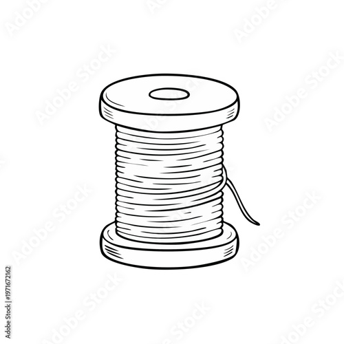 Simple hand drawn illustration of a spool of thread on a white background