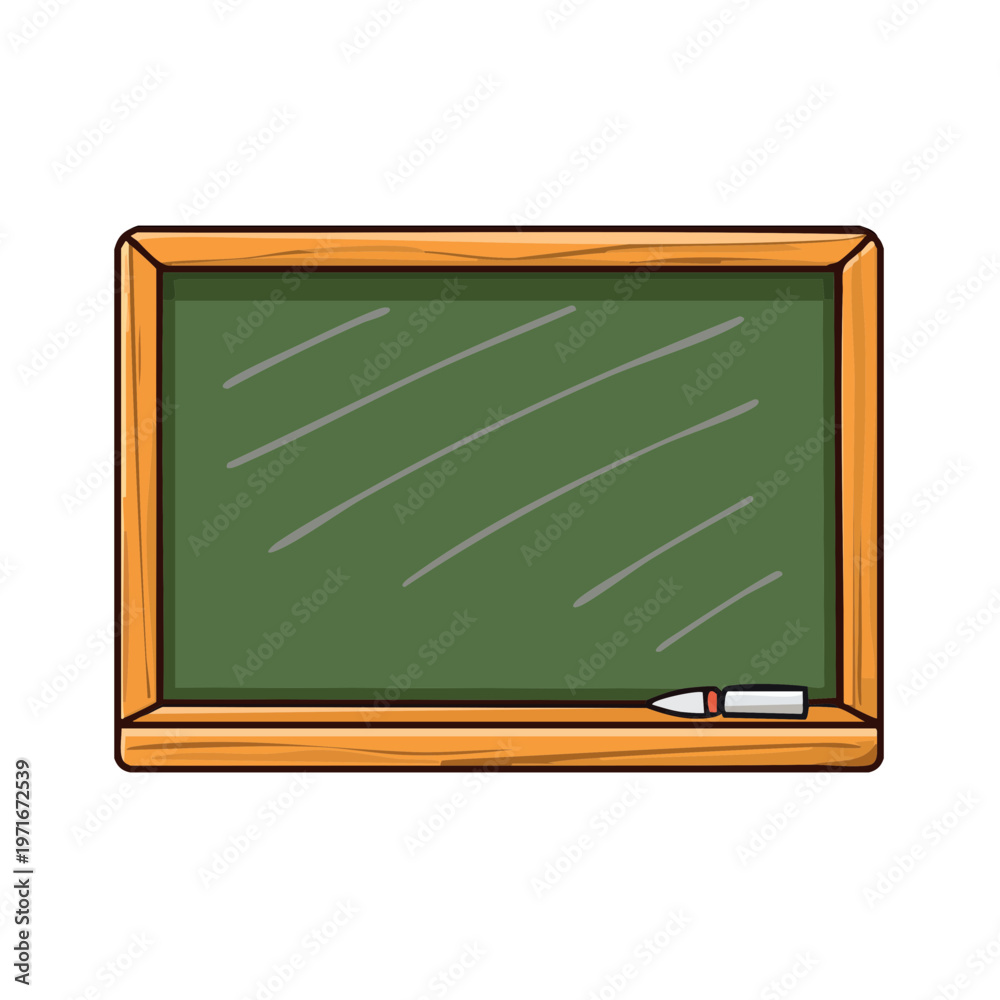 Fototapeta premium Classic green chalkboard with wooden frame and chalk piece