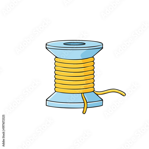 Light Blue Thread Spool Wound With Bright Yellow Yarn