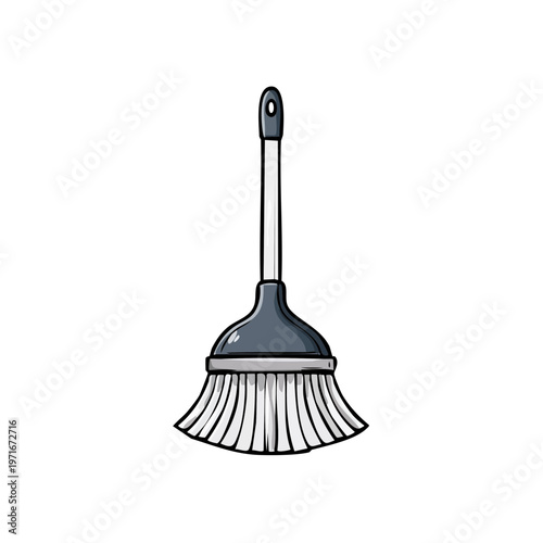 Hand-drawn cartoon style broom with bristles and long handle, cleaning tool illustration