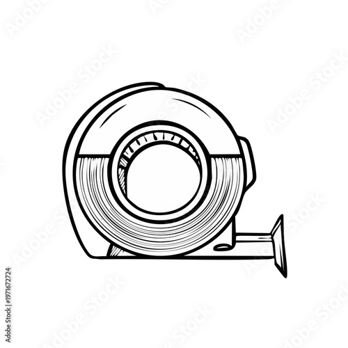 Hand-drawn illustration of a tape measure with a retractable metal tape, symbolizing construction and measurement