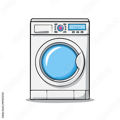 Modern White Front Load Washing Machine with Blue Drum Window and Digital Display