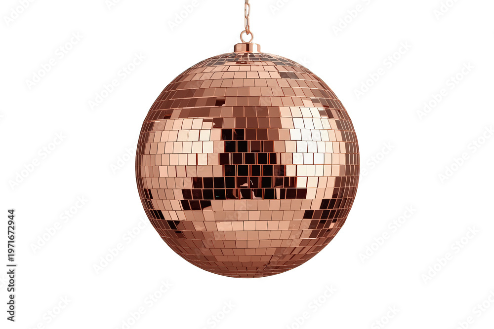 Obraz premium Rose gold disco ball for party and celebration themes, reflecting light, with a transparent background