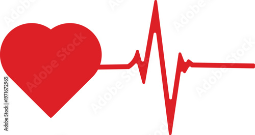 Red heart with heartbeat line vector, medical pulse trace icon, cardiology health symbol for healthcare and fitness concepts