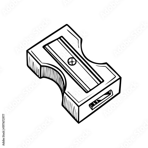 Hand drawn illustration of a simple pencil sharpener isolated on white