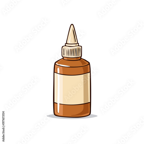 Simple illustration of a brown plastic bottle with a pointed applicator cap and blank label