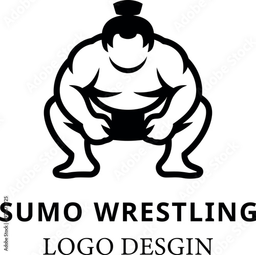 Stylized black and white sumo wrestler logo design for a wrestling sport