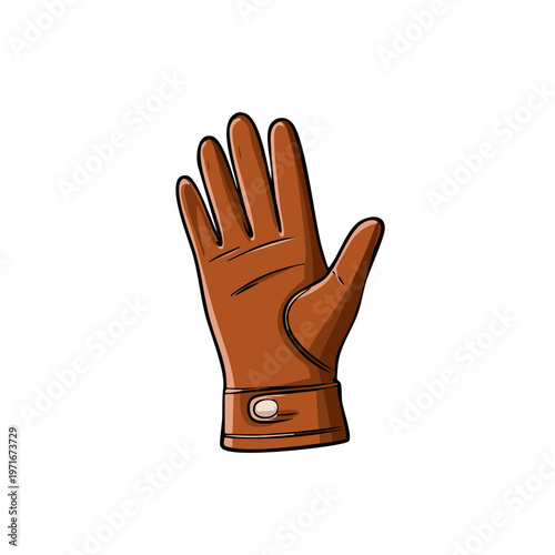 Brown leather glove with a button detailed illustration on a white background