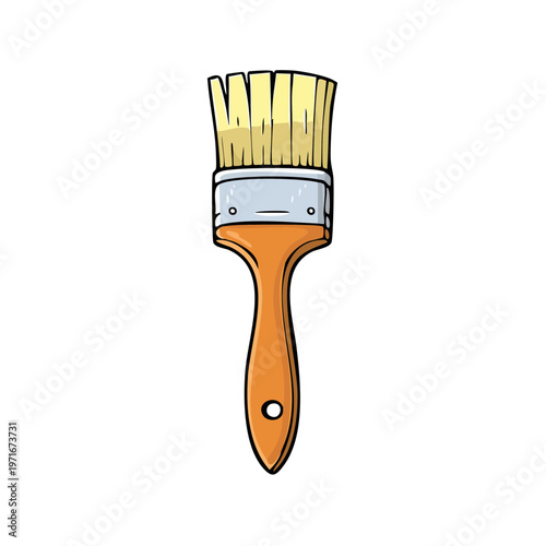 Illustration of a classic wooden handled paintbrush with yellow bristles