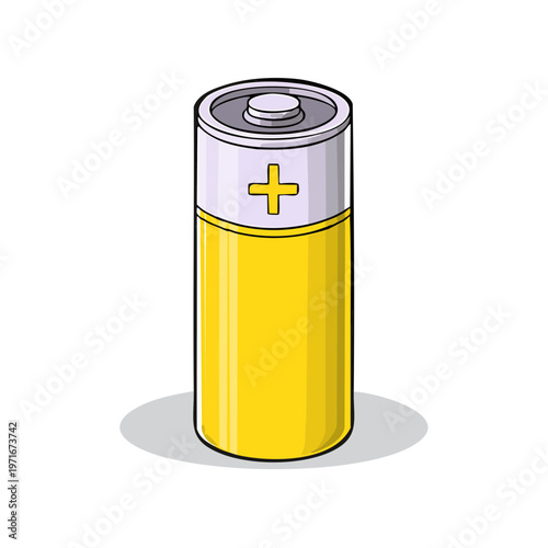 A single AA alkaline battery with a yellow casing and silver top, featuring a plus sign indicator, presented in a clean graphic illustration style.