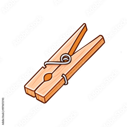 Classic wooden clothespin with metal spring for hanging laundry