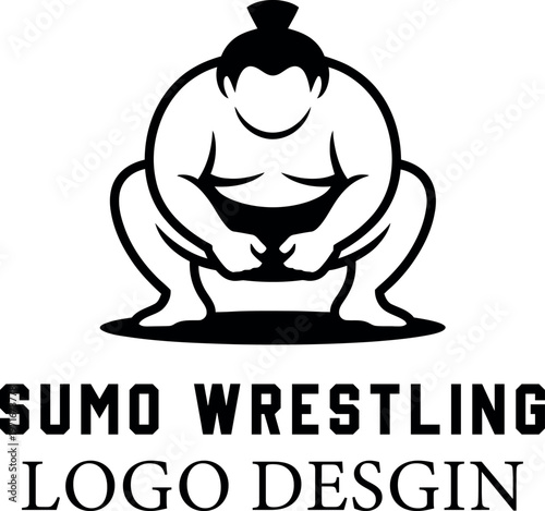 Stylized black and white sumo wrestler logo design symbolizing strength and tradition
