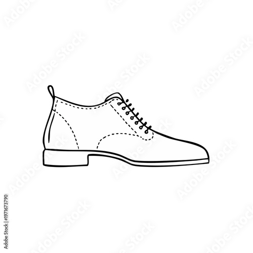 Hand Drawn Outline Of A Classic Oxford Shoe Showing Laces And Stitching Detail