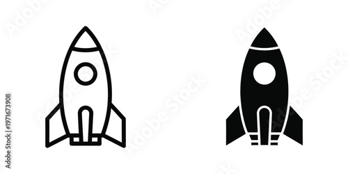 Contrasting black and white space rockets illustration side by side