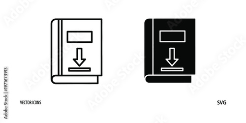 Comparison of vector icons and svg file formats illustrated with a book and download symbol