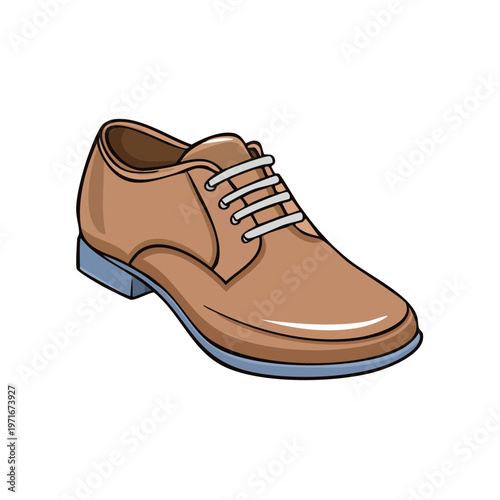 Brown Leather Oxford Shoe with White Laces and Blue Sole Illustration