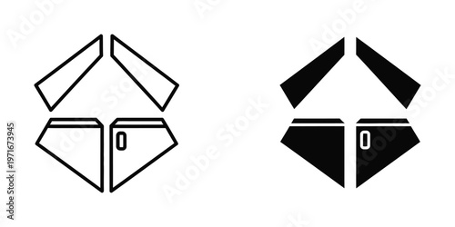 Contrasting geometric design with black and white diamond shapes and zero symbol