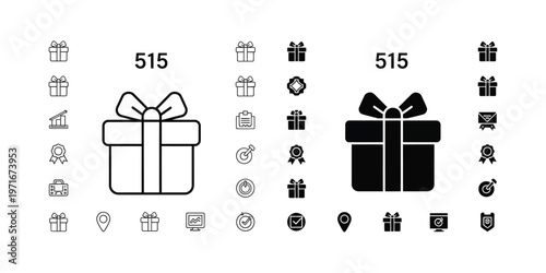 Contrast of identical gift icons with different styles and surrounding symbols