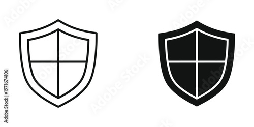 Contrast between a plain and a filled heraldic shield design with cross symbol