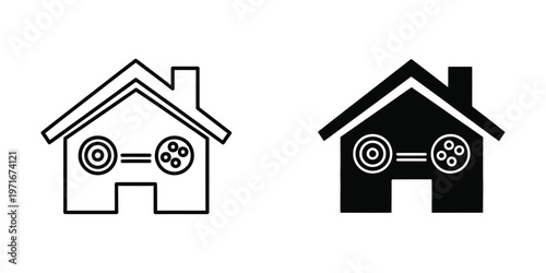 Contrast comparison of house icons with different visual styles and window elements